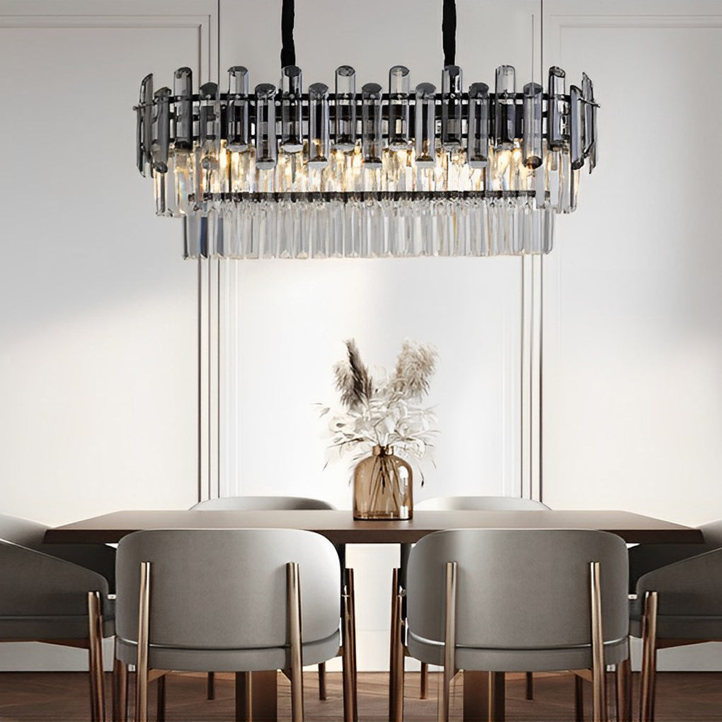 Long Rectangular Crystal LED Chandelier with 3-Step Dimming