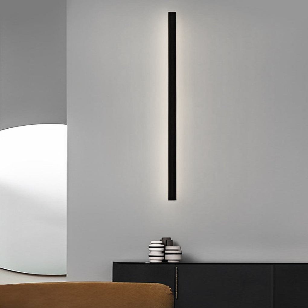 Minimalist Long Linear LED Waterproof Black Modern Solar Wall Sconce Lighting