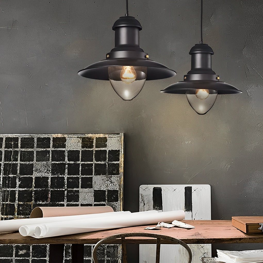 Round Retro Metal Hat Industrial Style Small Chandelier Pendant Light