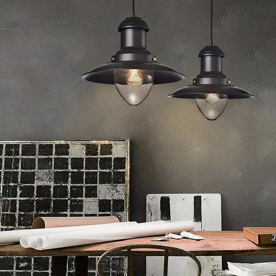 Round Retro Metal Hat Industrial Style Small Chandelier Pendant Light