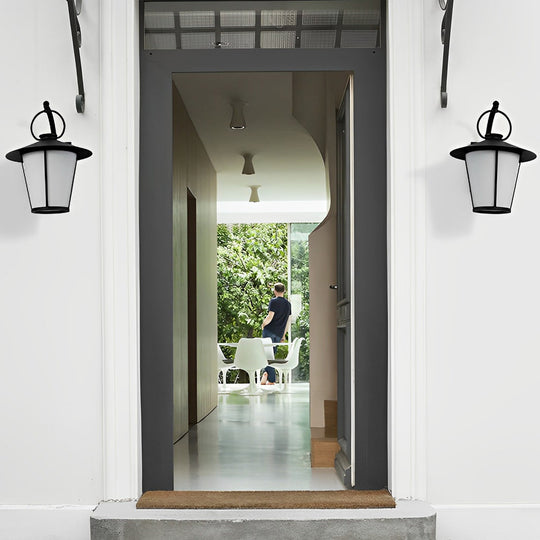 1-Light Vintage Opal Glass Black Outdoor Wall Light