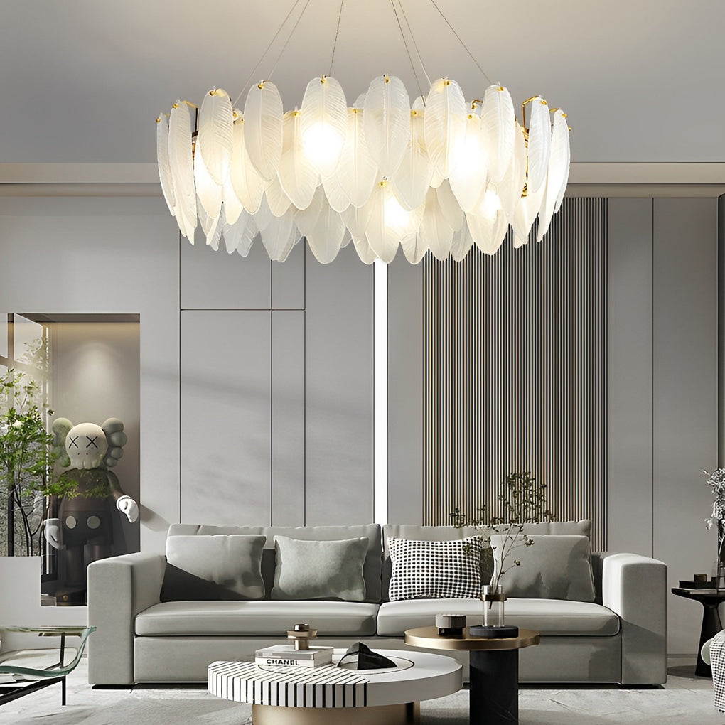 Glass Feathers Three Step Dimming Post Modern Chandelier Dining Room Light