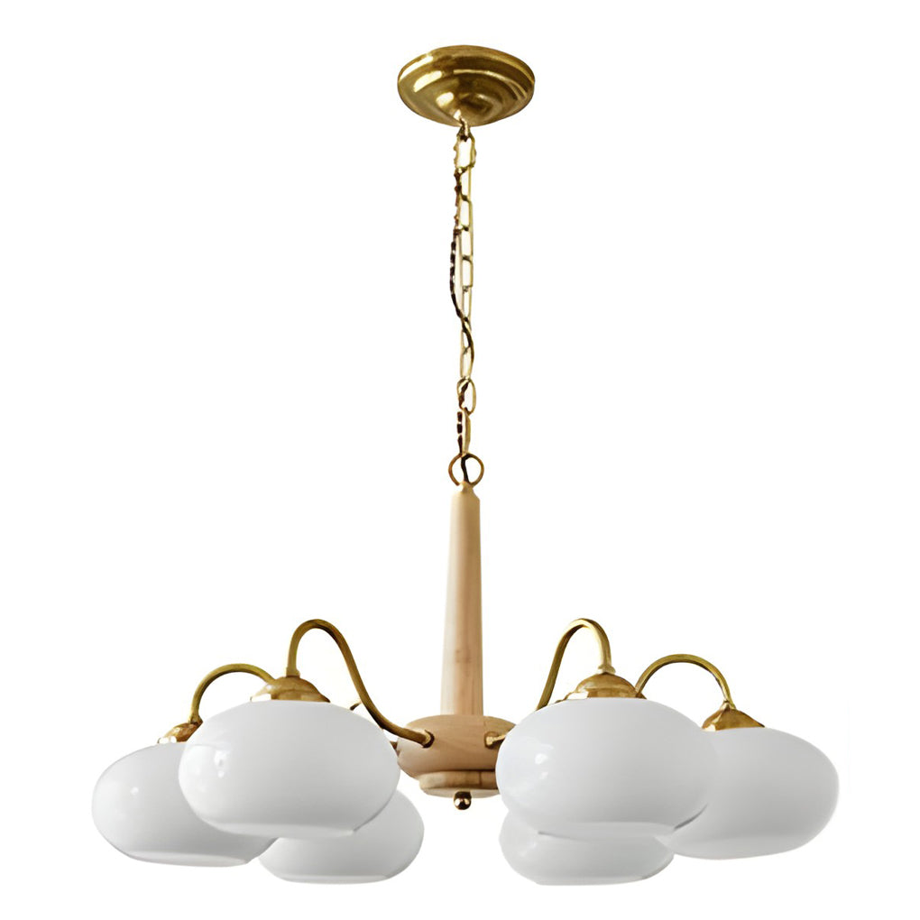4-Light / 6-Light Glass &amp; Wood E27 LED Nordic Chandelier Hanging Ceiling Light