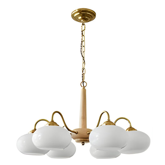 4-Light / 6-Light Glass &amp; Wood E27 LED Nordic Chandelier Hanging Ceiling Light