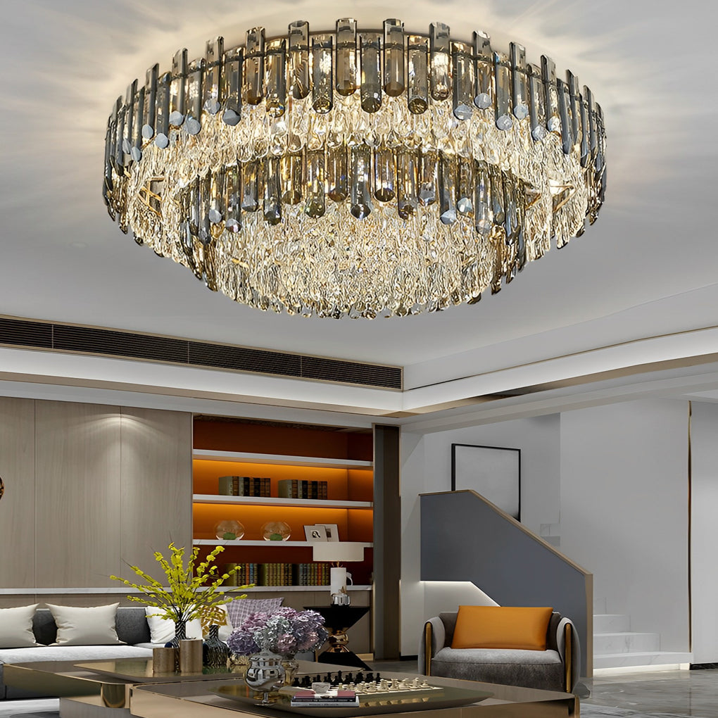 Round Metal Crystal Three Step Dimming Luxury Modern Ceiling Light