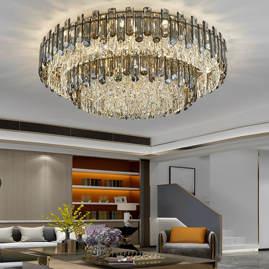 Round Metal Crystal Three Step Dimming Luxury Modern Ceiling Light