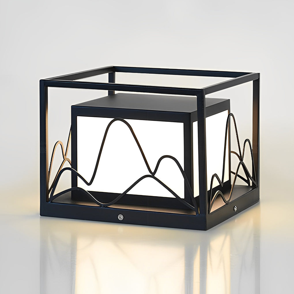 Square Solar LED Outdoor Post Cap Lights with Mountain Design