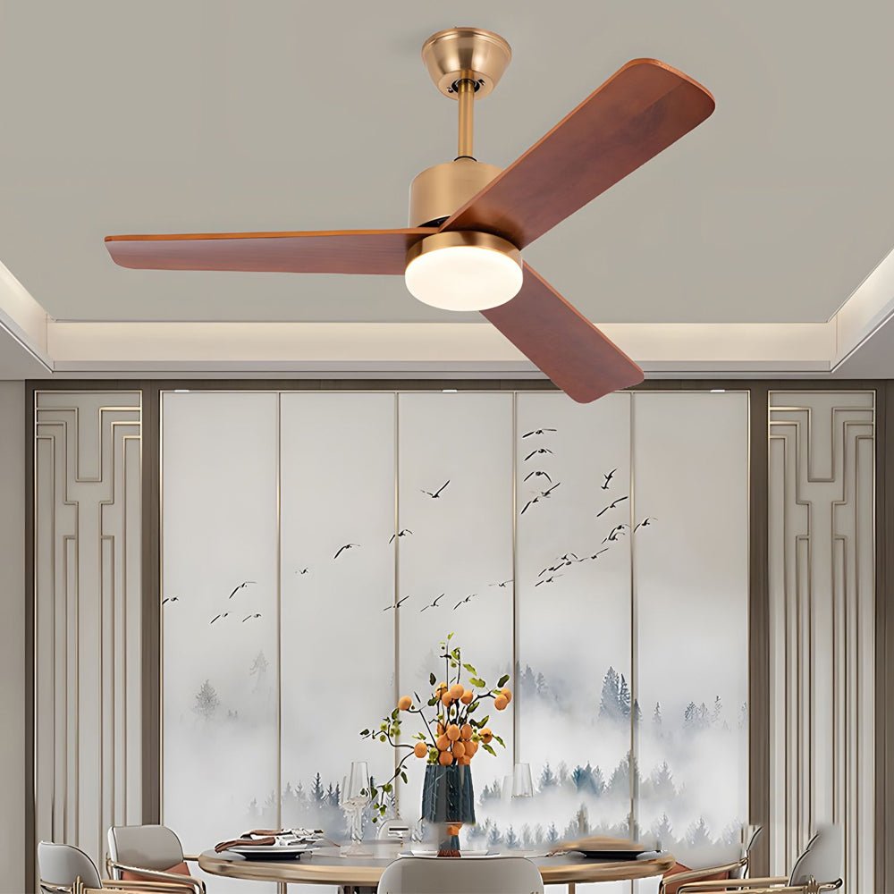 42"/52" Walnut Wood LED Ceiling Fan with Remote – 6 Speeds &amp; 3 Color Modes