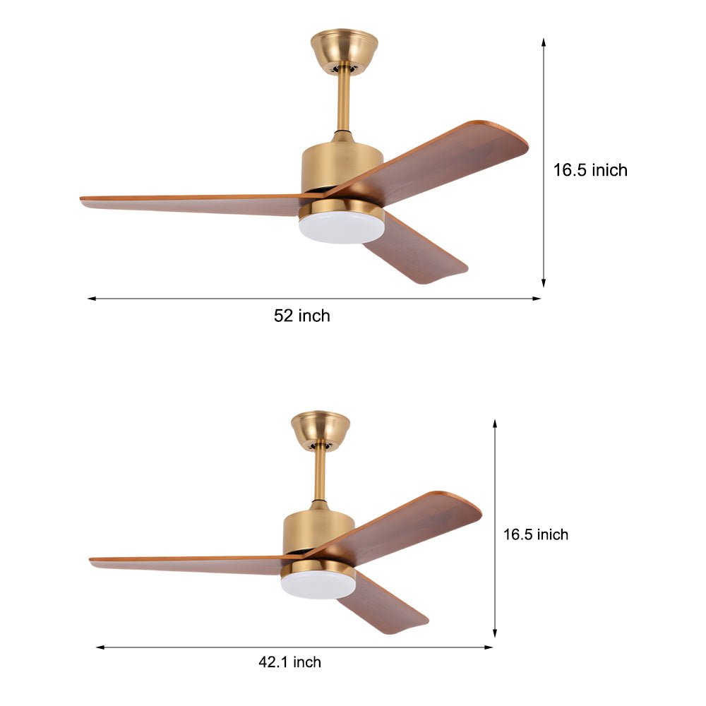 42"/52" Walnut Wood LED Ceiling Fan with Remote – 6 Speeds &amp; 3 Color Modes