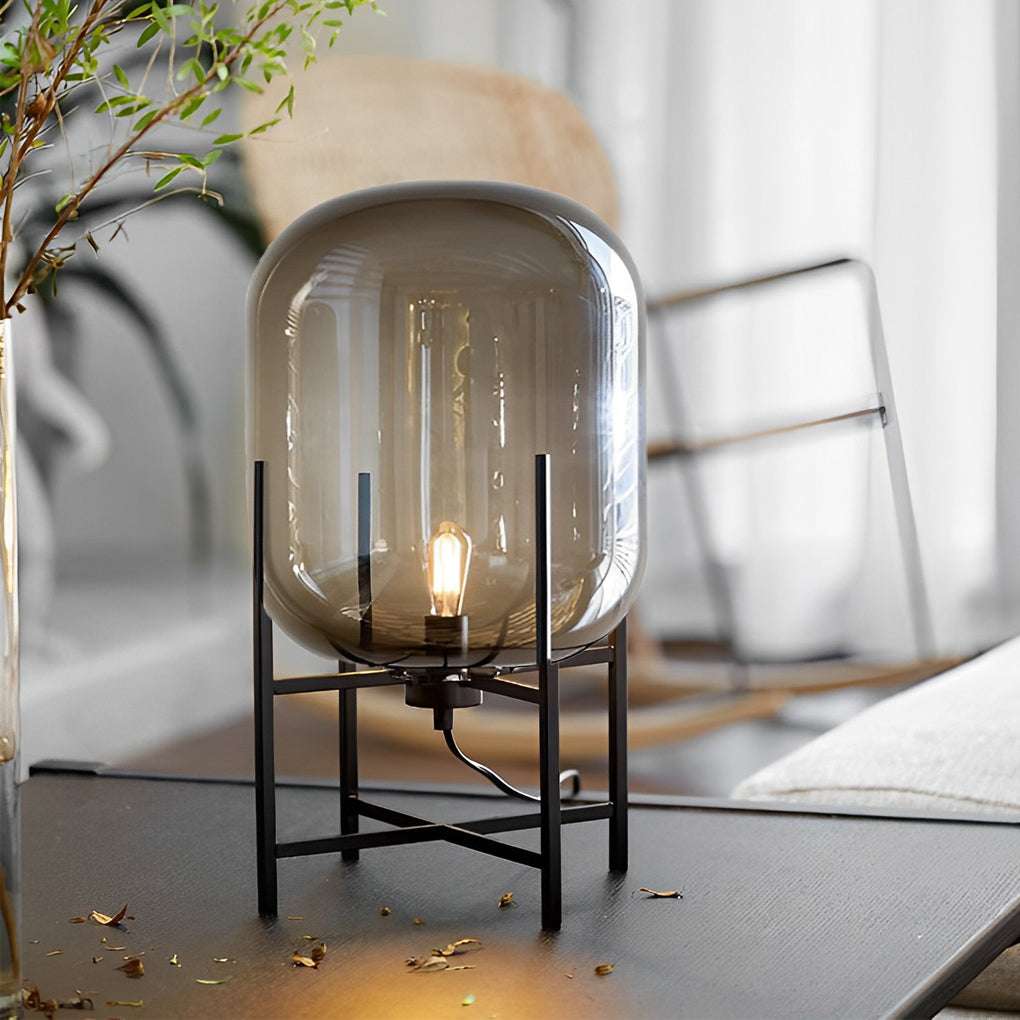 Industrial Standing Metal &amp; Hand-Blown Glass Floor Lamp