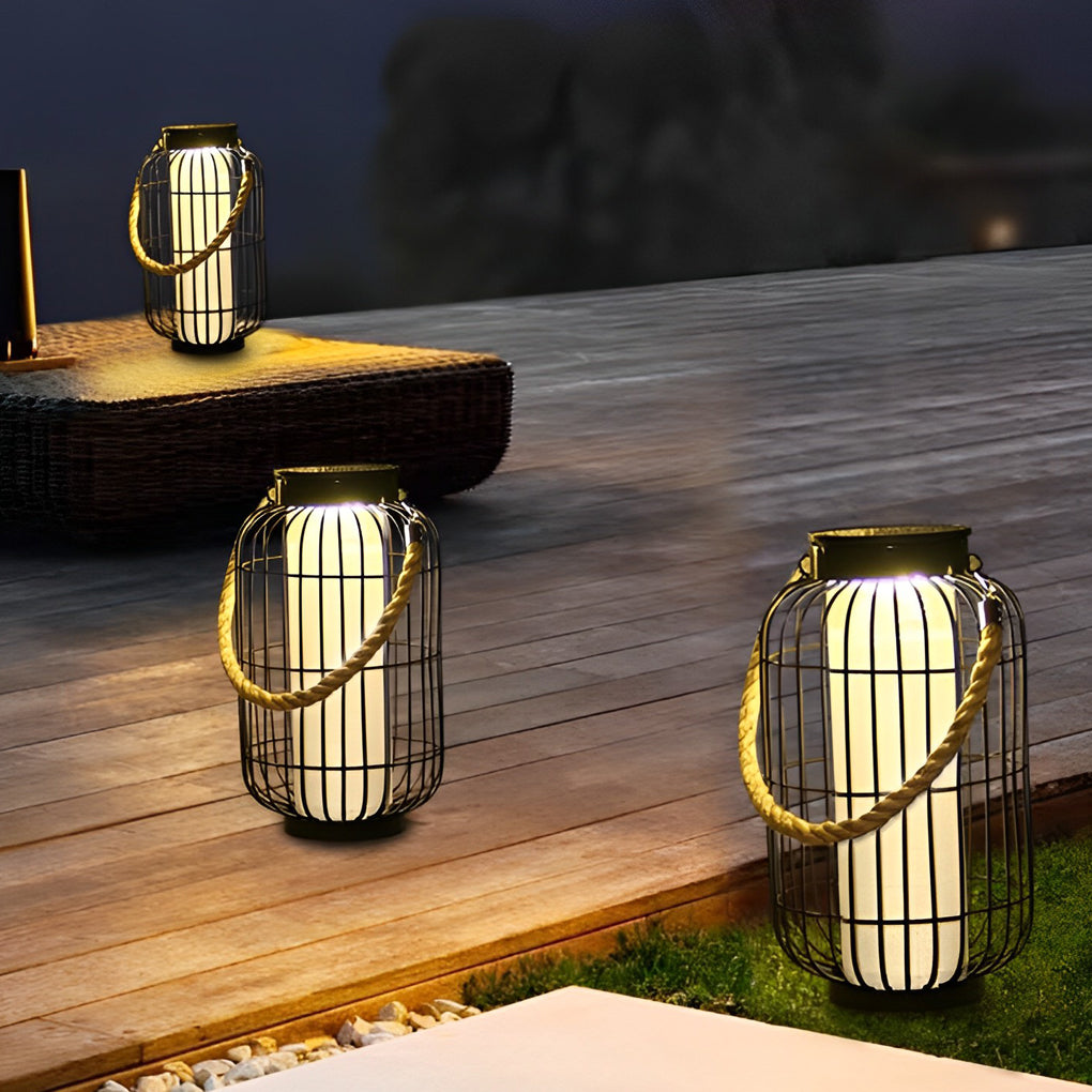 Classic Iron Lantern Solar Lawn Lamp Waterproof Portable Outdoor Light