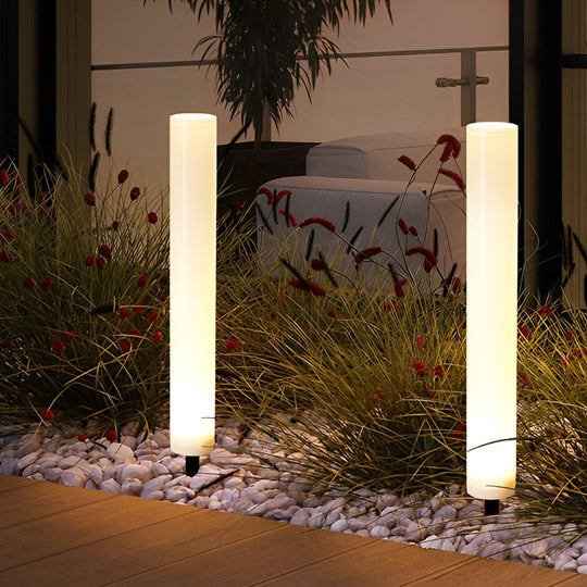 Long Cylindrical Waterproof White Modern Solar Lawn Lights Lamp Post