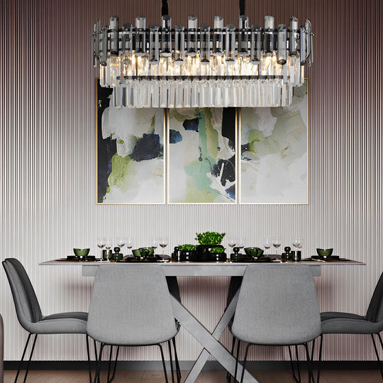 Long Rectangular Crystal LED Chandelier with 3-Step Dimming