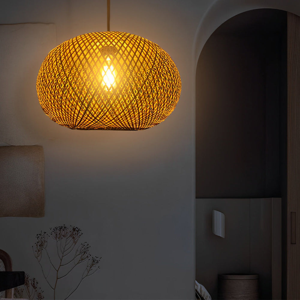 Round Creative Handmade Bamboo Rattan Modern Chandelier Pendant Light