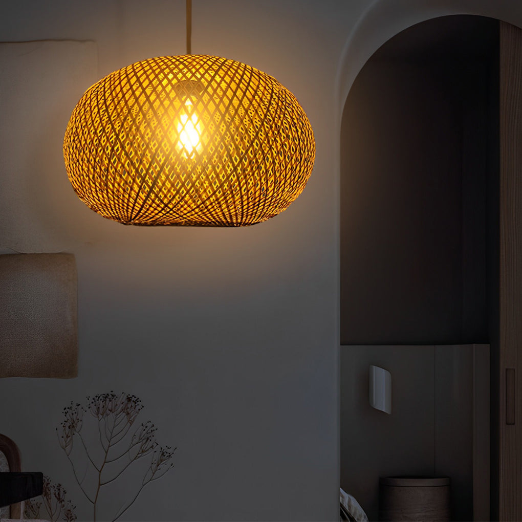 Round Creative Handmade Bamboo Rattan Modern Chandelier Pendant Light
