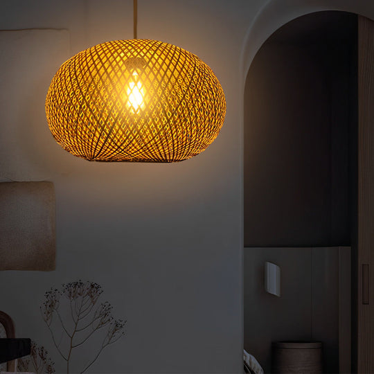 Round Creative Handmade Bamboo Rattan Modern Chandelier Pendant Light