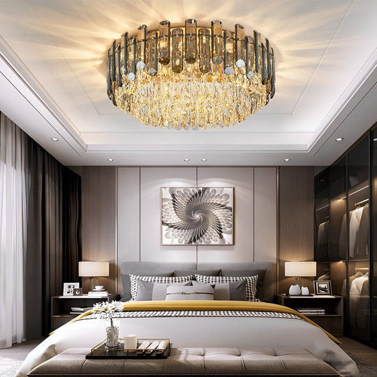 Round Metal Crystal Three Step Dimming Luxury Modern Ceiling Light