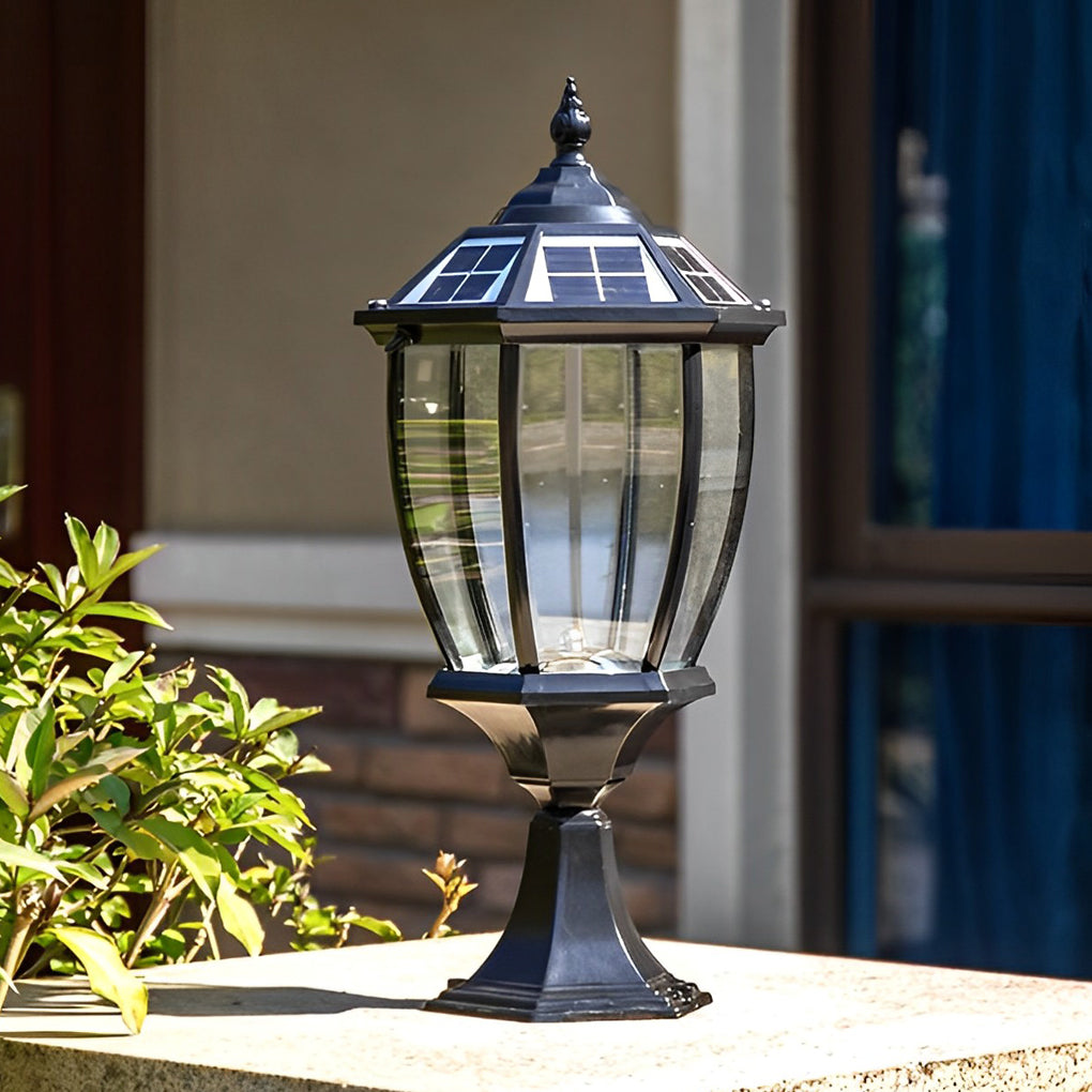 LED Waterproof Black Vintage Outdoor Solar Fence Post Lights with Remote