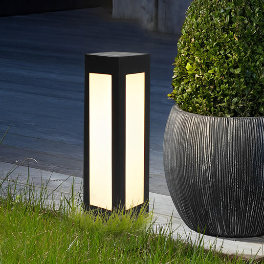 Modern Black Solar Bollard Light LED Waterproof Automatic Outdoor Lamp