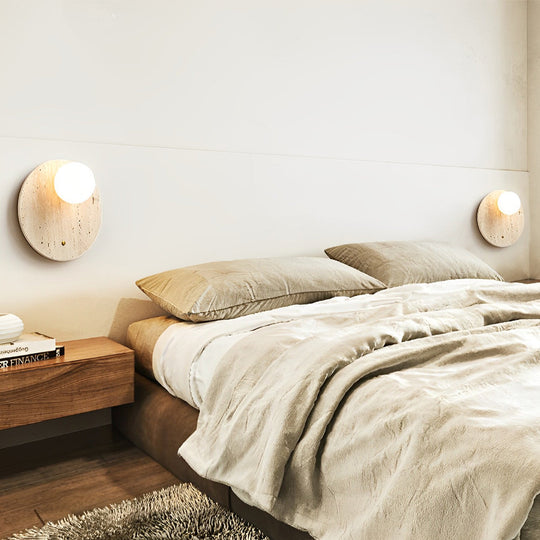Round &amp; Long Yellow Travertine LED Wabi-Sabi Wall Lamp
