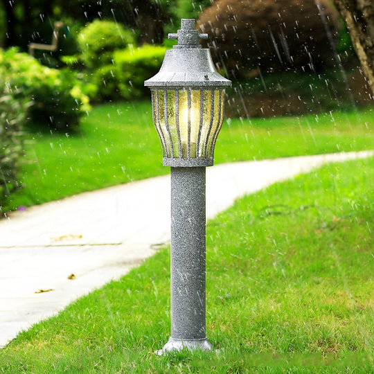 Hardwired Retro Aluminum Pathway Light with Caged Aluminum &amp; PC Lampshade