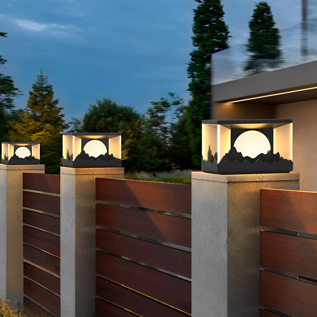 Mountain Scenery Solar LED Waterproof Outdoor Fence Post Light