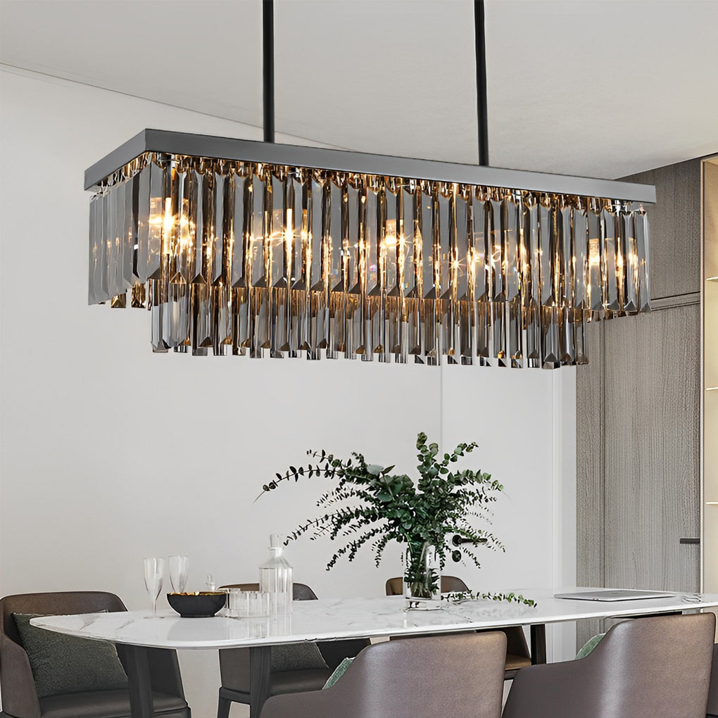 Rectangular Crystal LED 3-Step Dimming Smoke Gray Modern Chandelier