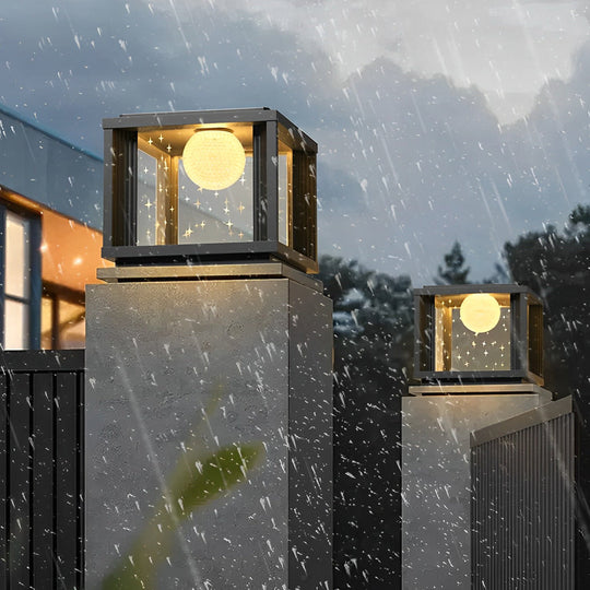 Square Crystal Glass Ball LED Waterproof Solar Fence Post Lamp
