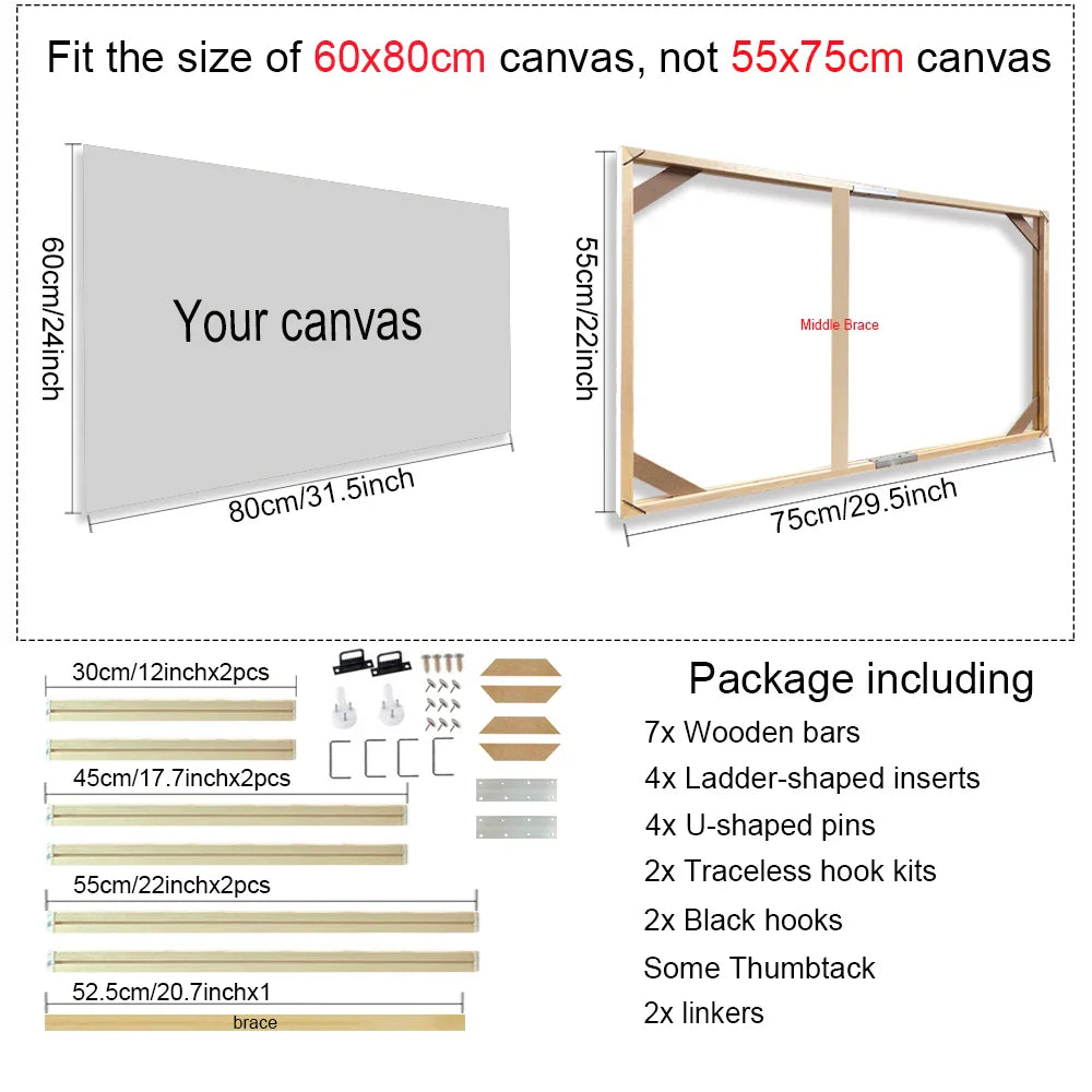Solid Wood Canvas Stretcher Frame DIY Kit Multiple Sizes