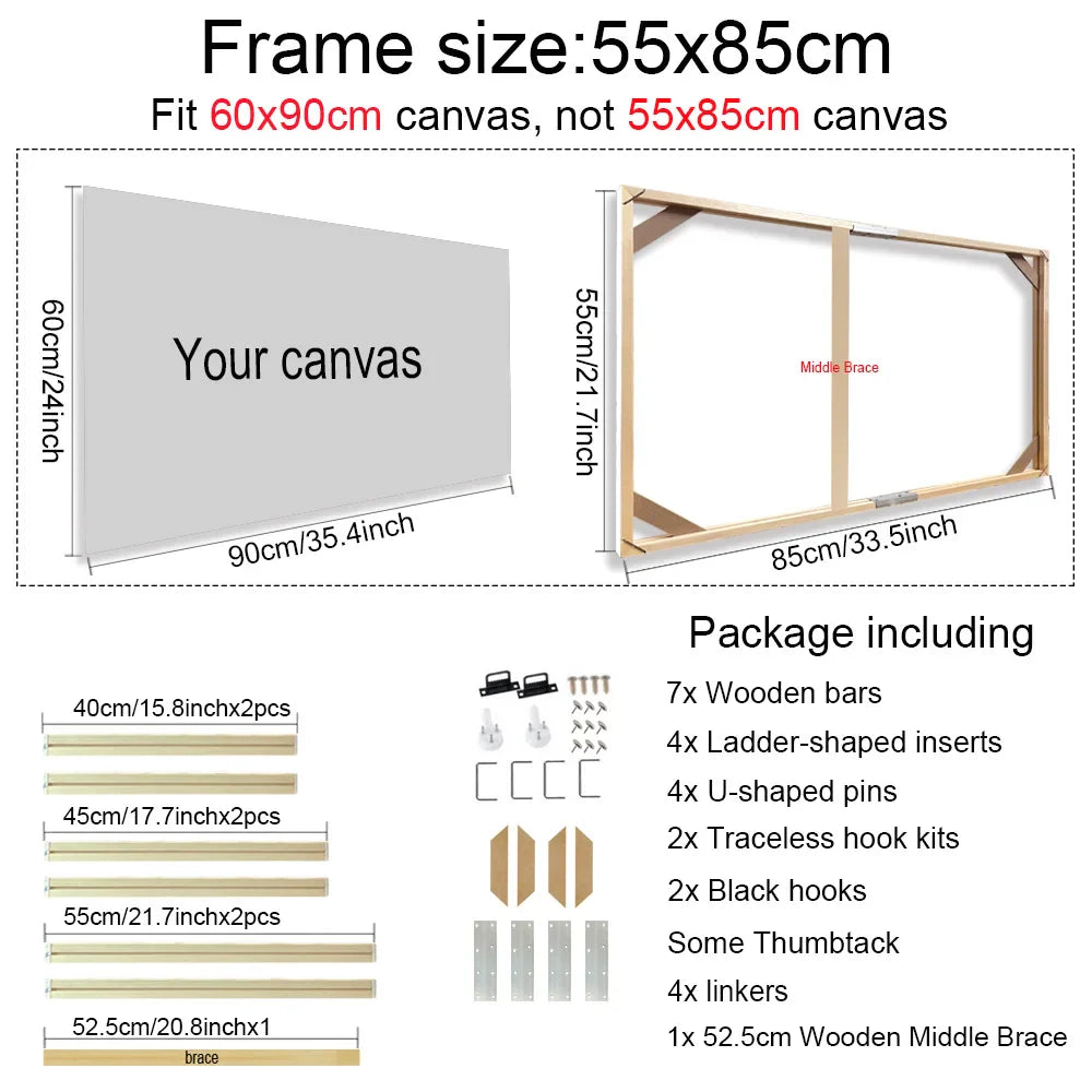 Solid Wood Canvas Stretcher Frame Gallery Mount Multiple Sizes
