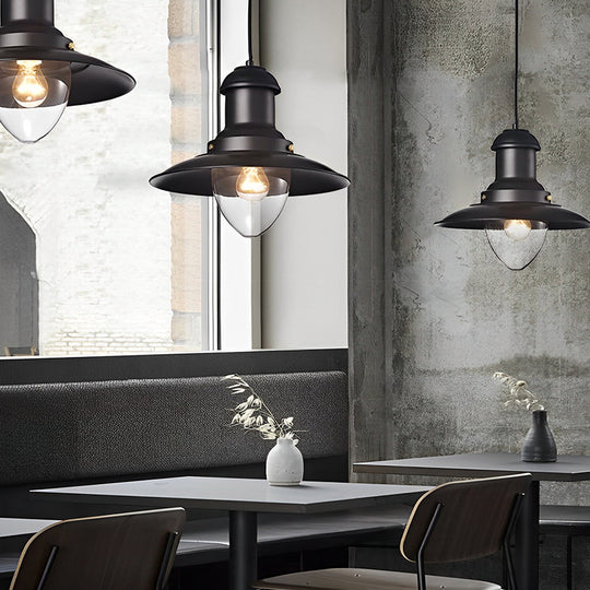 Round Retro Metal Hat Industrial Style Small Chandelier Pendant Light