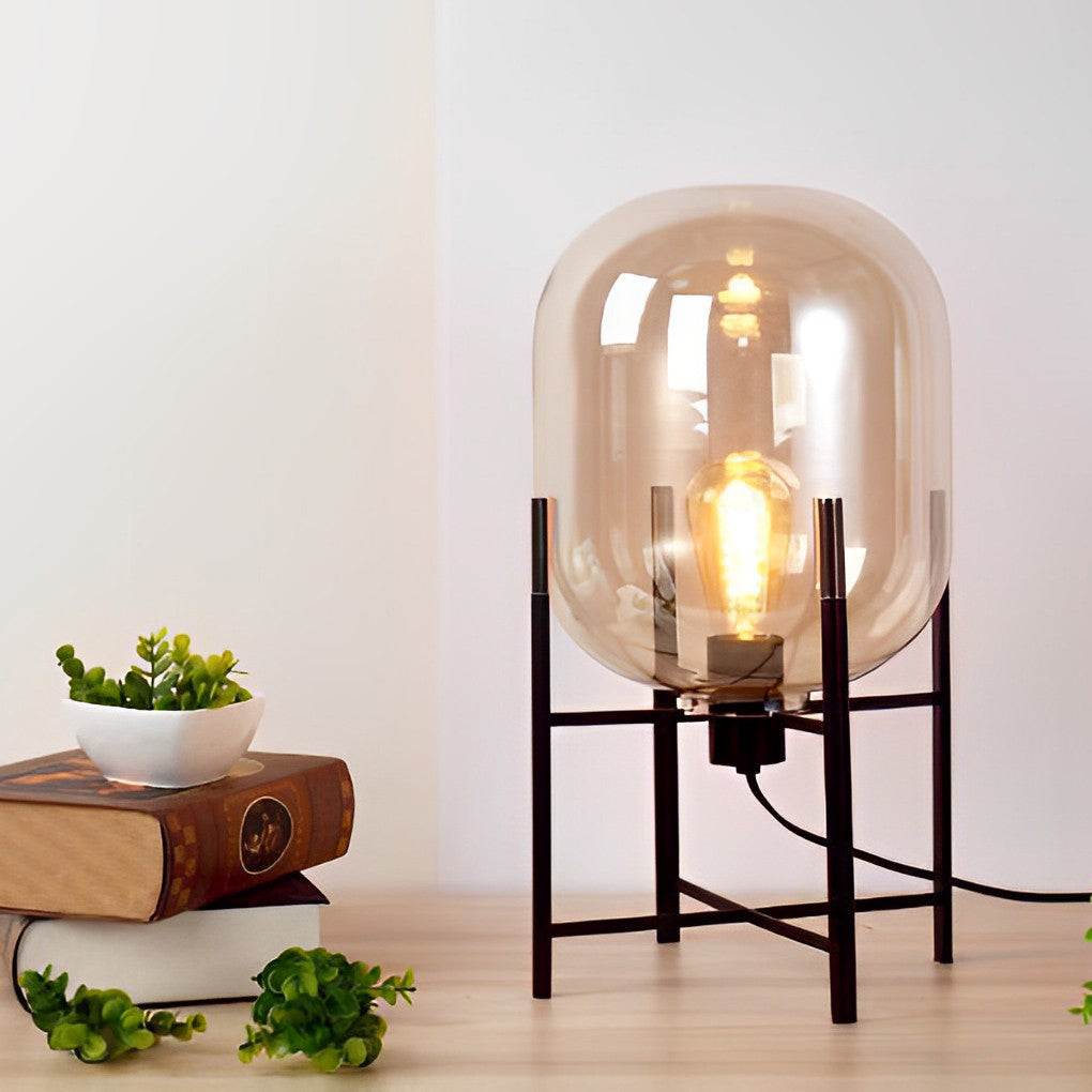 Industrial Standing Metal &amp; Hand-Blown Glass Floor Lamp