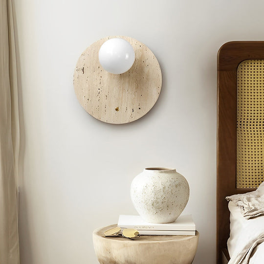 Round &amp; Long Yellow Travertine LED Wabi-Sabi Wall Lamp