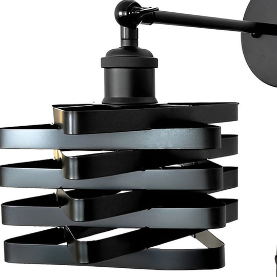 Adjustable Swing Arm Industrial Black LED Wall Lamp with Plug