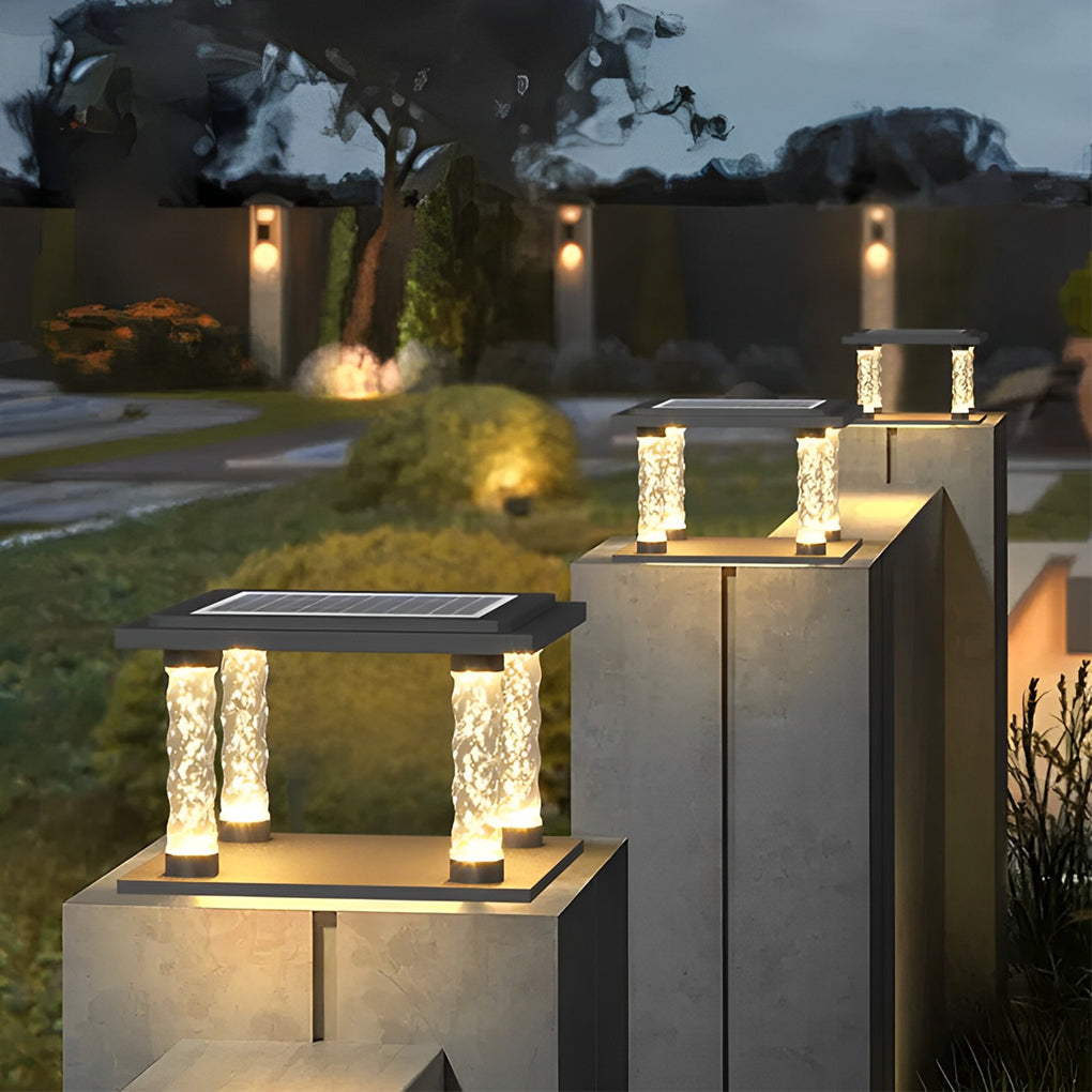 Bubbles Lamppost Square LED Waterproof Solar Post Cap Light