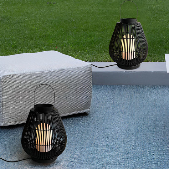 Portable Black Modern Iron Woven E27 Pillar Accent Outdoor Lantern