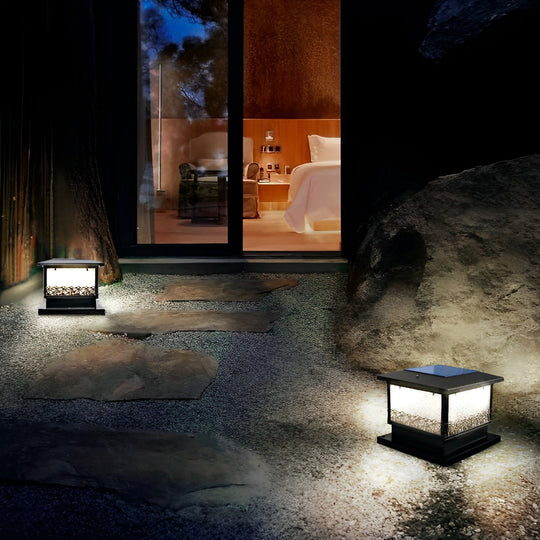 Creative Square Waterproof LED Black Modern Solar Fence Post Lights