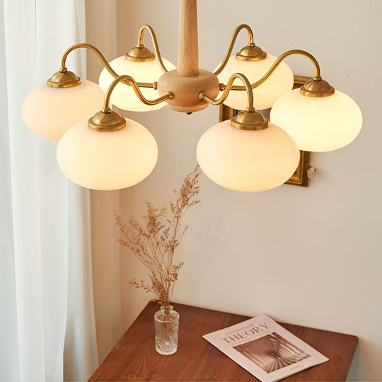 4-Light / 6-Light Glass &amp; Wood E27 LED Nordic Chandelier Hanging Ceiling Light
