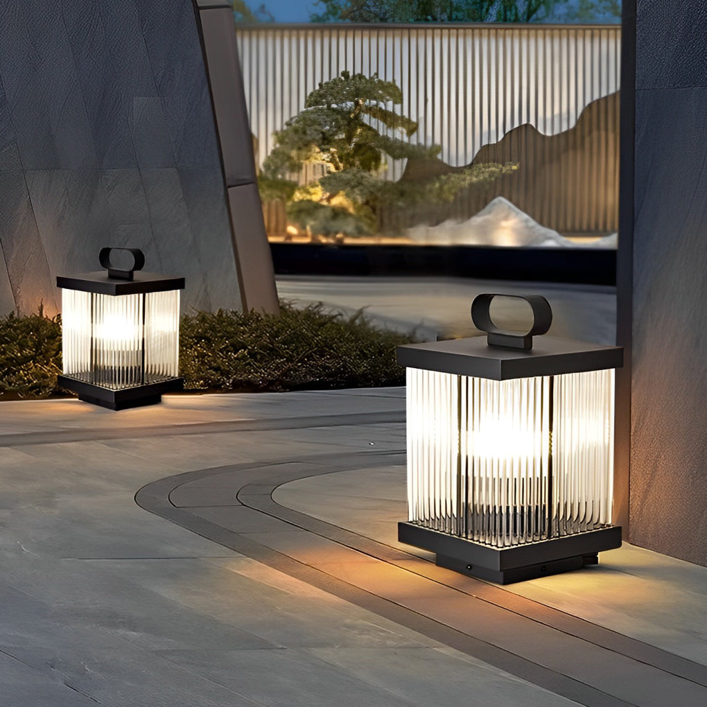 Portable Solar Lantern with Square Rippled Glass Design