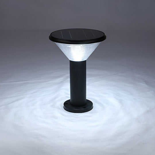 Contemporary Tapered Solar LED Pathway Light Black Cylindrical Outdoor Lighting