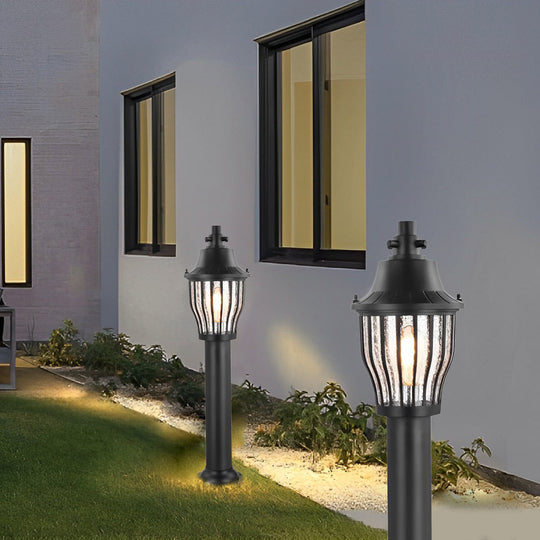 Hardwired Retro Aluminum Pathway Light with Caged Aluminum &amp; PC Lampshade