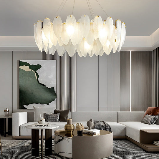 Glass Feathers Three Step Dimming Post Modern Chandelier Dining Room Light