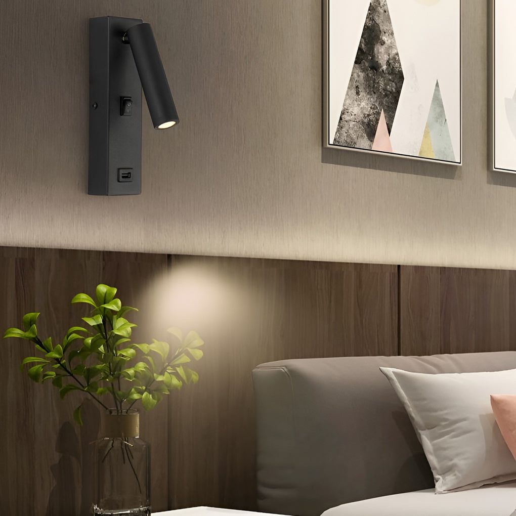 Rectangular Adjustable LED Wall Lamp with Switch &amp; USB Port
