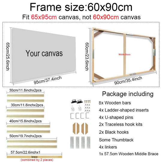 Solid Wood Canvas Stretcher Frame Gallery Mount Multiple Sizes