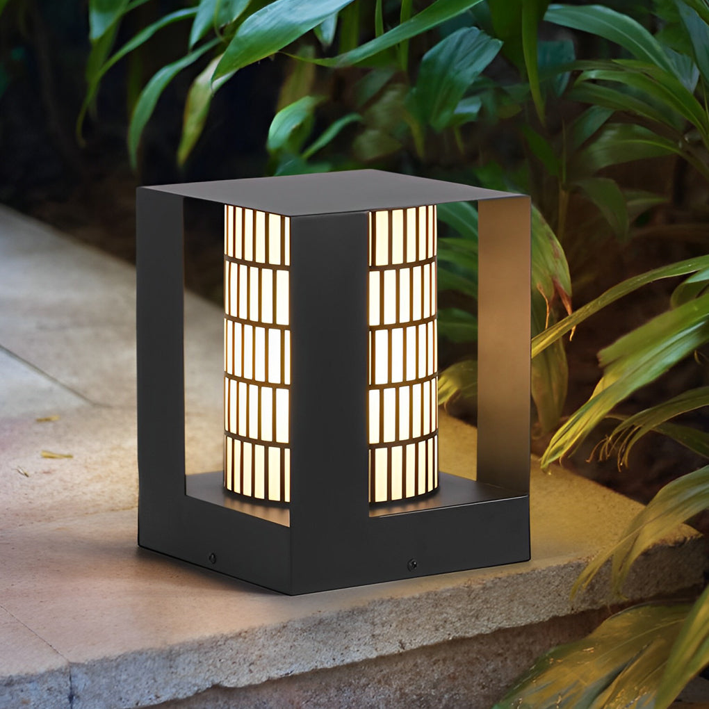 Four-Panel Cylinder Lantern LED Outdoor Light with Lattice Pattern
