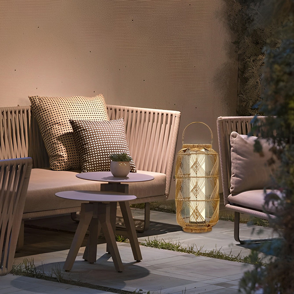 Rattan Waterproof LED Portable Solar Floor Lamp