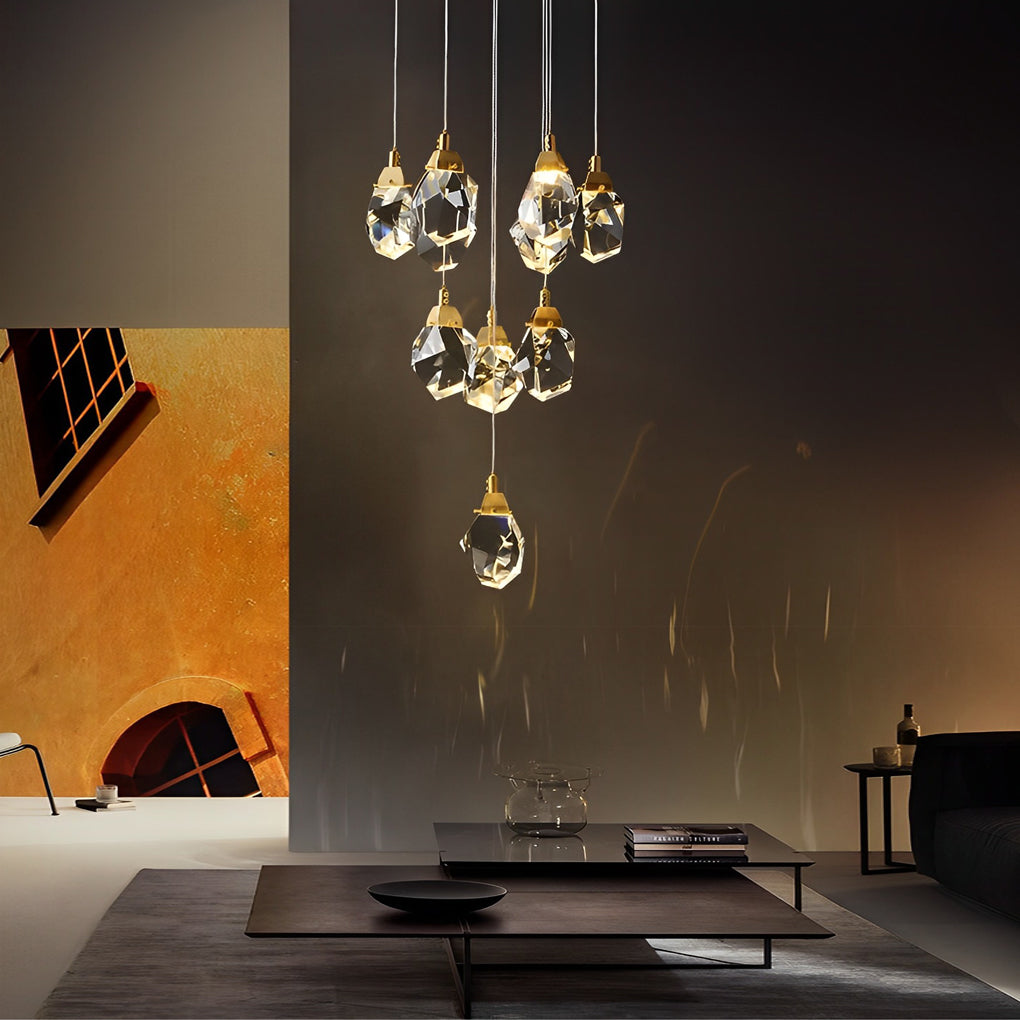 Spiral Crystal – Electroplated Metal Modern Duplex Staircase Chandelier