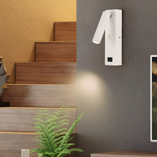 Rectangular Adjustable LED Wall Lamp with Switch &amp; USB Port