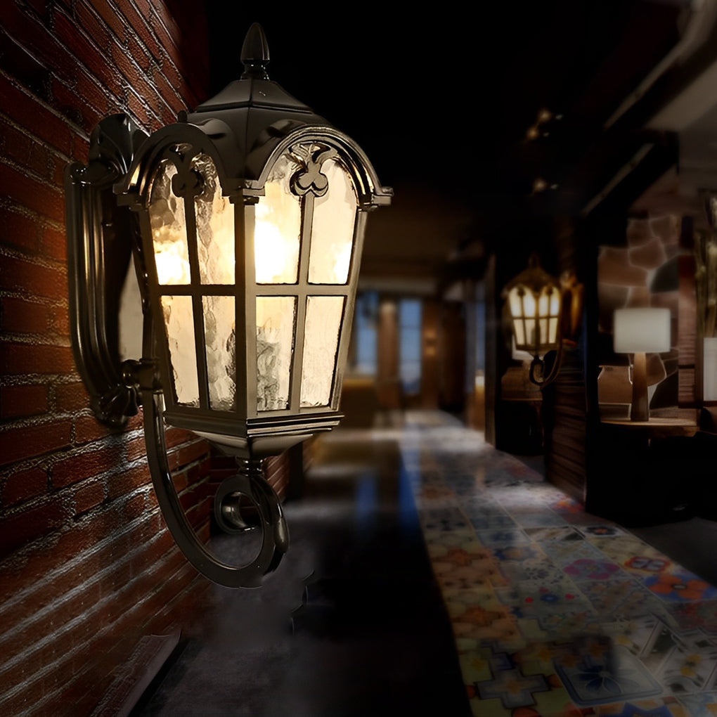Vintage Glass Waterproof Black European Style Outdoor Wall Lamp Exterior Lights