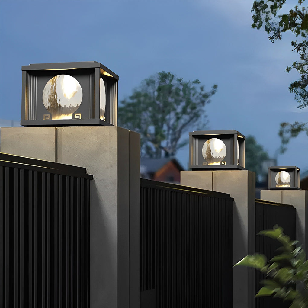 Square &amp; Round Waterproof LED Black Solar Fence Post Lamps